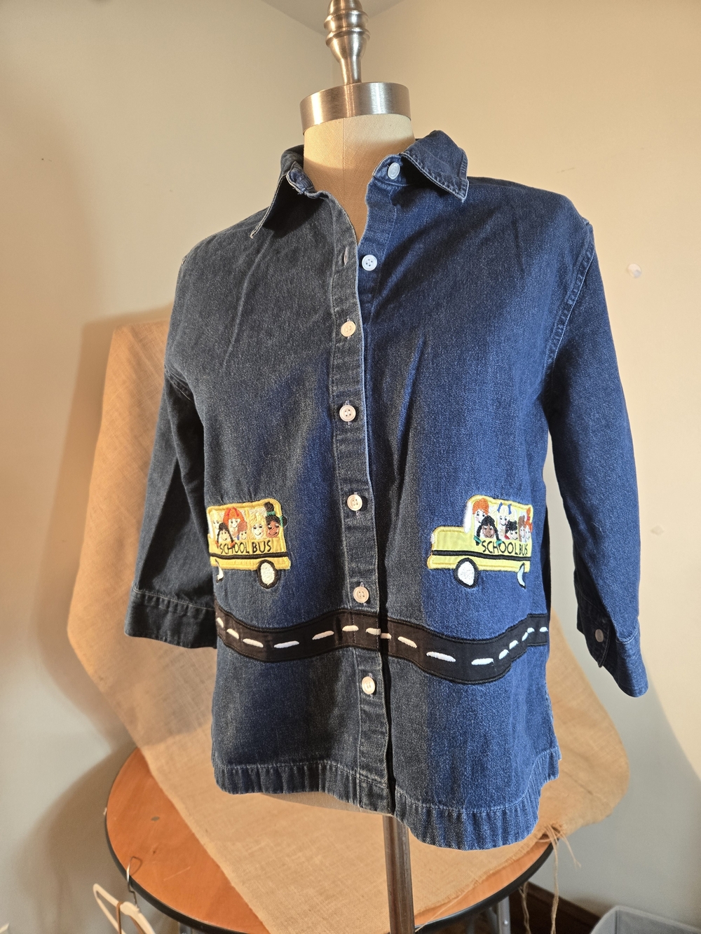 School Bus Womens Denim Jacket Petite Small By Bechamel Petites